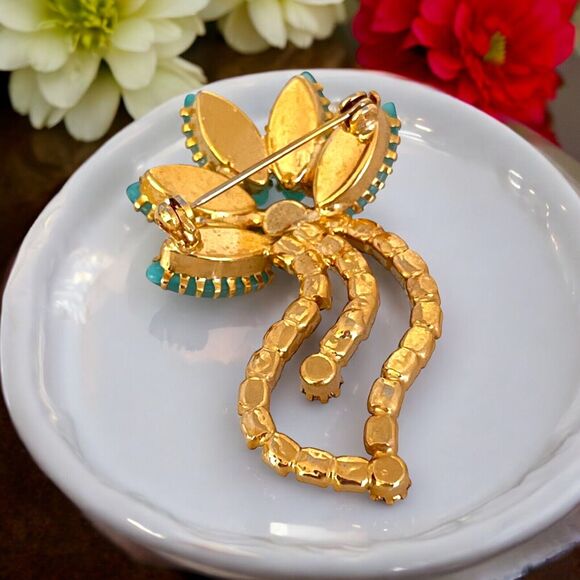 Vintage Brooch & Earrings Set Rhinestones Blue Demi-Parure MCM 9B - Picture 4 of 11